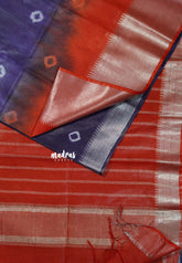 Violet Purple - Sithara - Semi Tussar Shibori Dyeing with Silver Zari Border